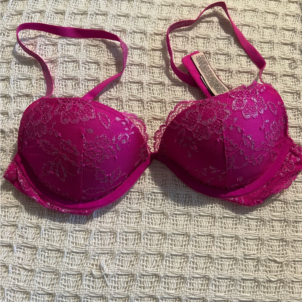 Victoria’s Secret bright pink sparkly dream angels push up 32B
